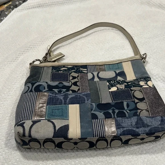 Coach Patchwork Shoulder Bag - Navy and Silver